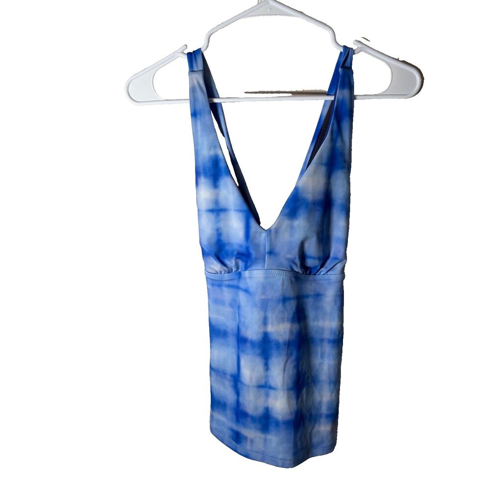 Athleta Tankini Swim Top Women's Medium Blue Tie Dye Sleeveless V-Neck Strappy